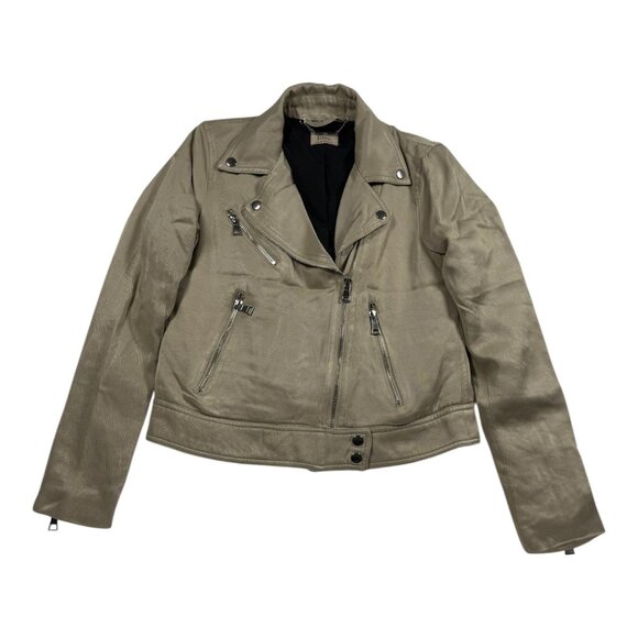 Elie Tahari Womens XS Viscose Blend Moto Jacket Beige With Zipper Detailing - Picture 1 of 16
